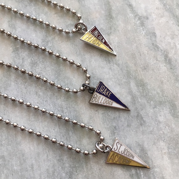 ’70s / Sterling School Pennant Charm Necklace - Picture 2 of 5